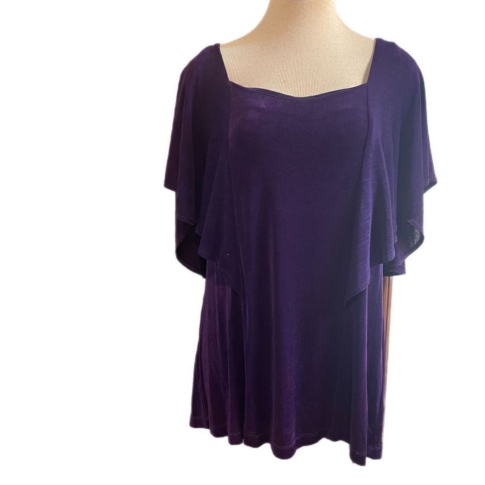 Vikki Vi Royal Purple Flutter Slinky Top Blouse Plus Size 1X